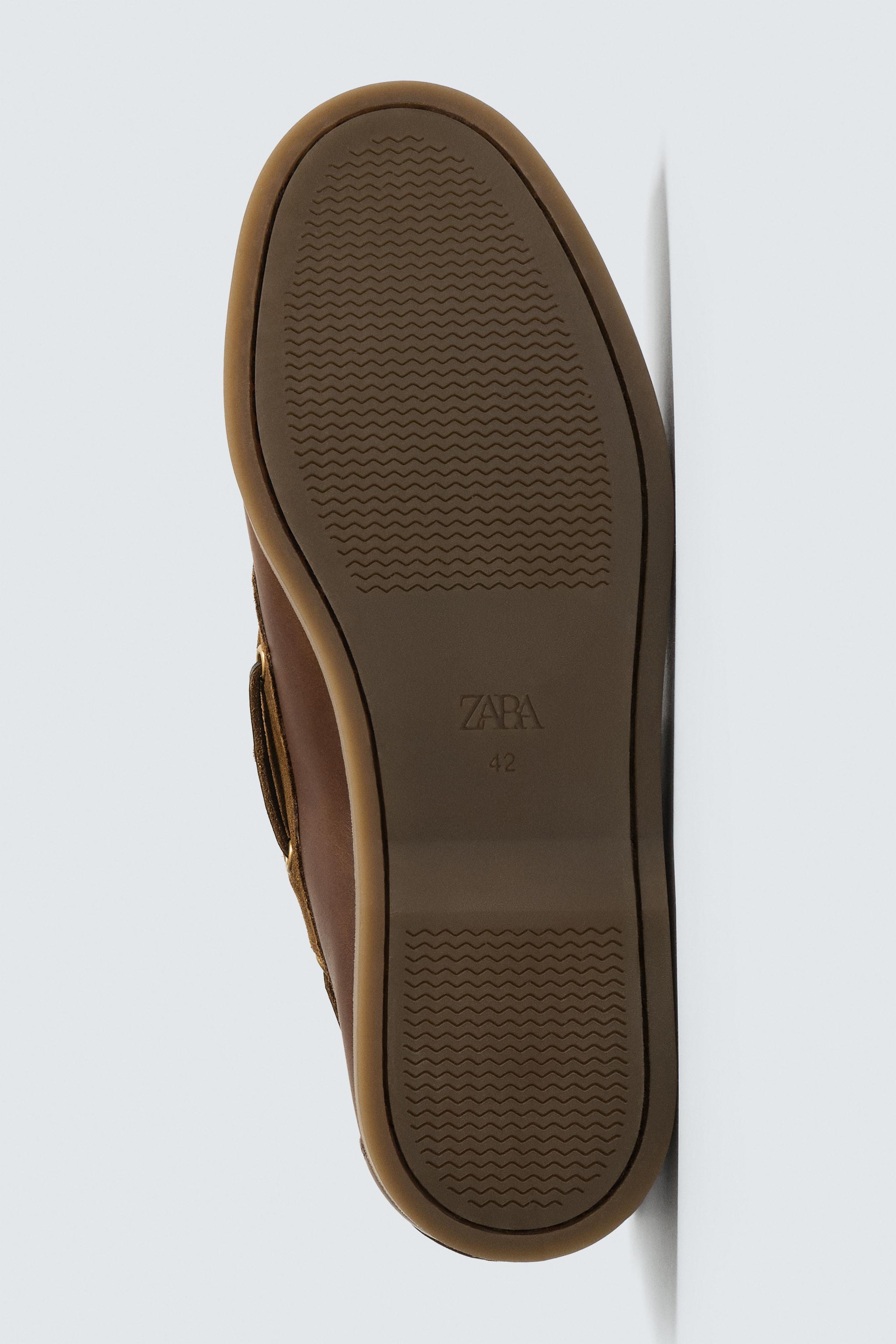 ダークブラウン レザー デッキシューズ レザーデッキシューズ - ブラウン | ZARA Japan / 日本