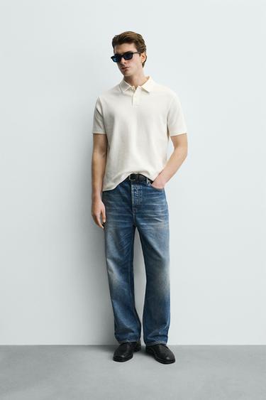 WAFFLE-KNIT TEXTURED POLO SHIRT - Ecru by Zara