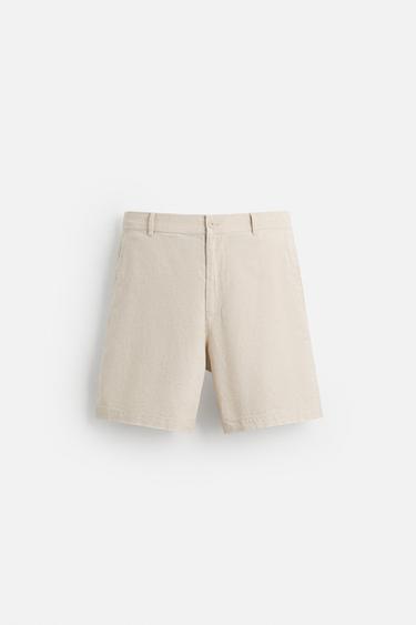 Zara COTTON LINEN SHORTS - Light beige