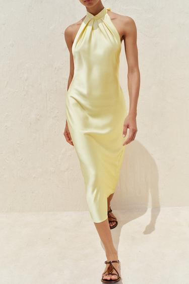 ROBE MIDI HALTER - Jaune clair de Zara - Image 1