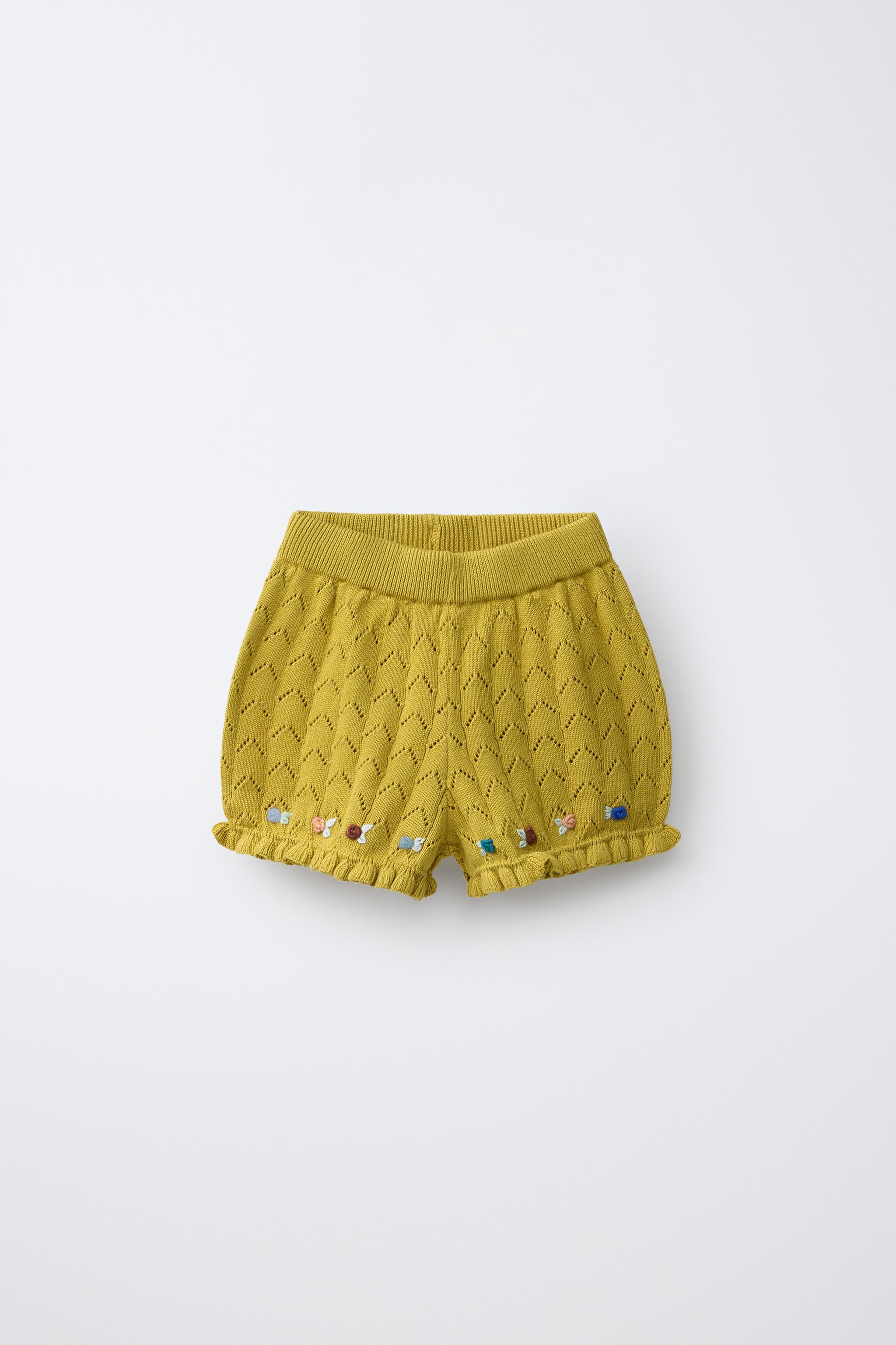 Детские шорты Zara COTTON LINEN EMBROIDERED KNIT SHORTS