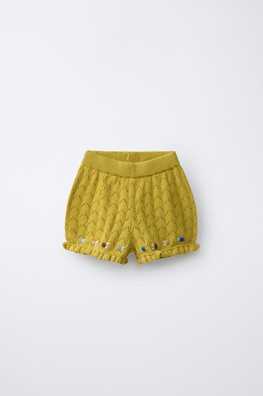 COTTON/LINEN EMBROIDERED KNIT BERMUDA SHORTS MADE WITH LIBERTY FABRIC - Oil by Zara