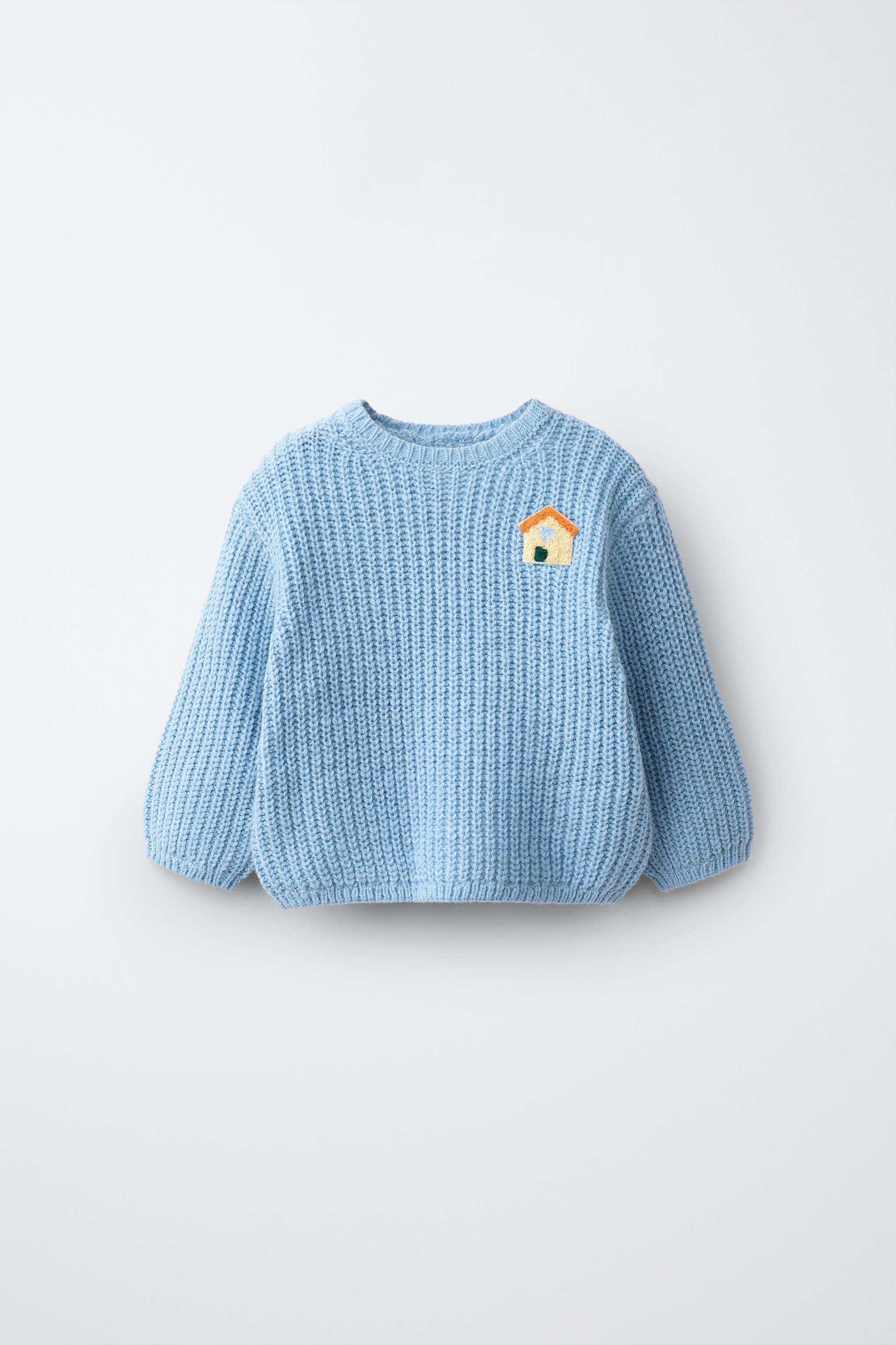 PULL EN MAILLE PERLÉE PETITE MAISON BRODÉE AVEC LAINE