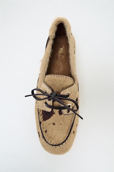 LEATHER LOAFERS WITH ANIMAL PRINT SHEEPSKIN - Multicoloured by Zara