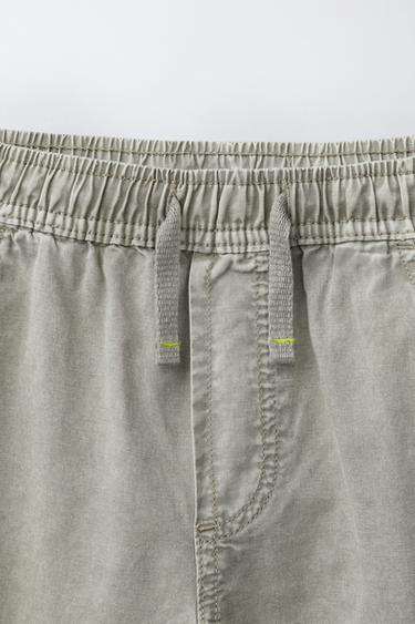 PANTALON BAGGY EFFET DÉLAVÉ EN COTON ET LIN - Gris taupe de Zara - Image 2