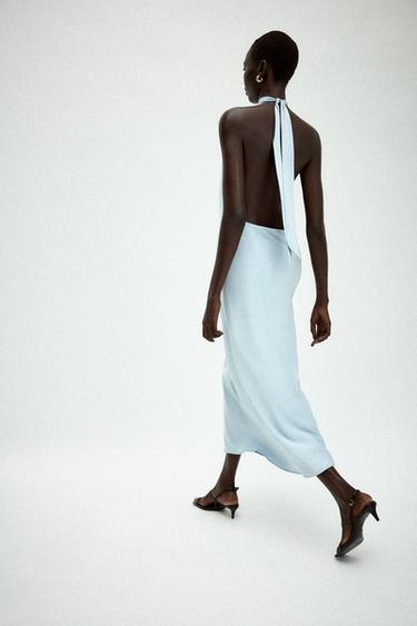 VESTIDO MIDI SATINADO LAZADA - Celeste de Zara