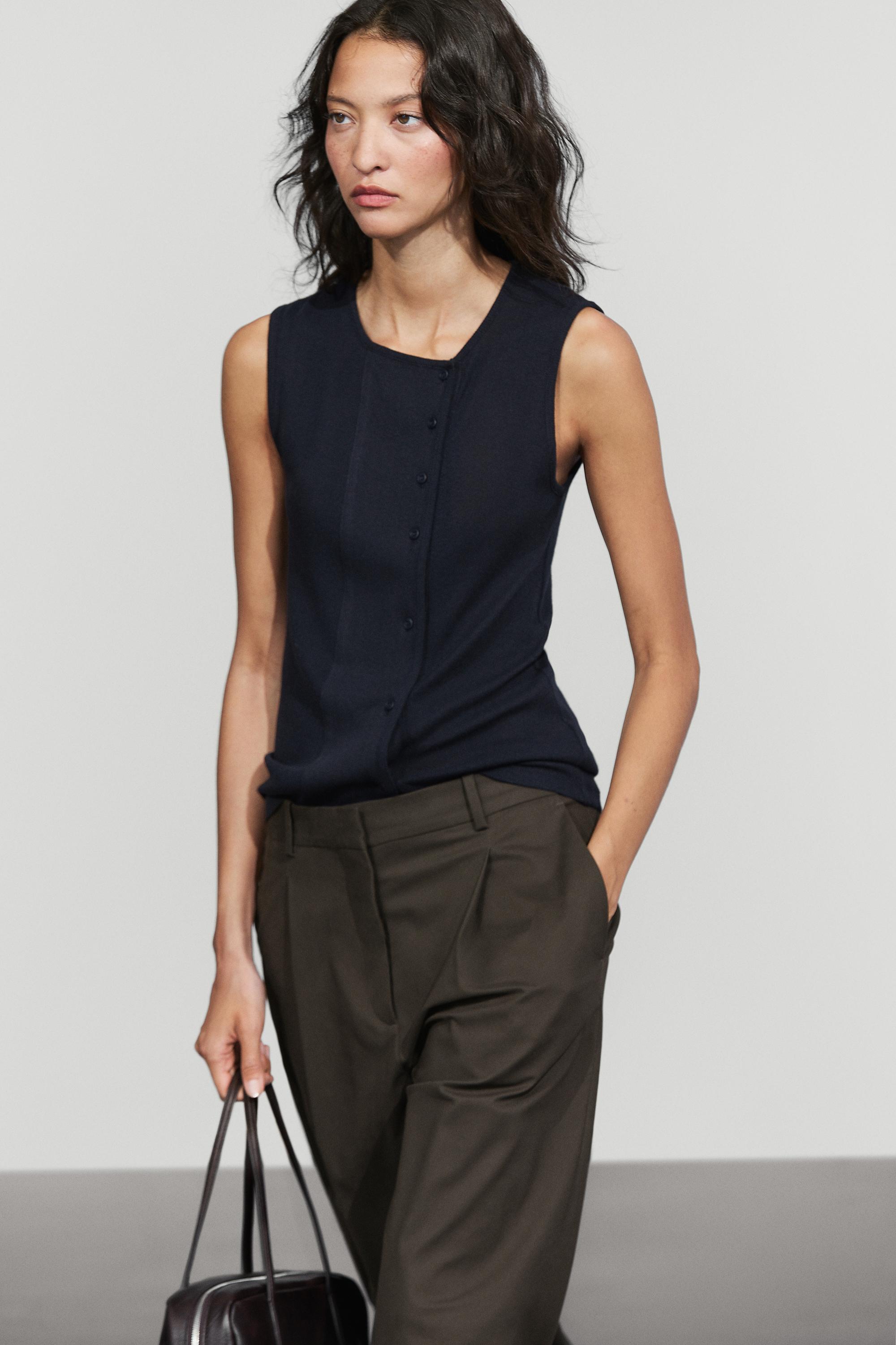 Sleeveless suede cotton-blend knit top