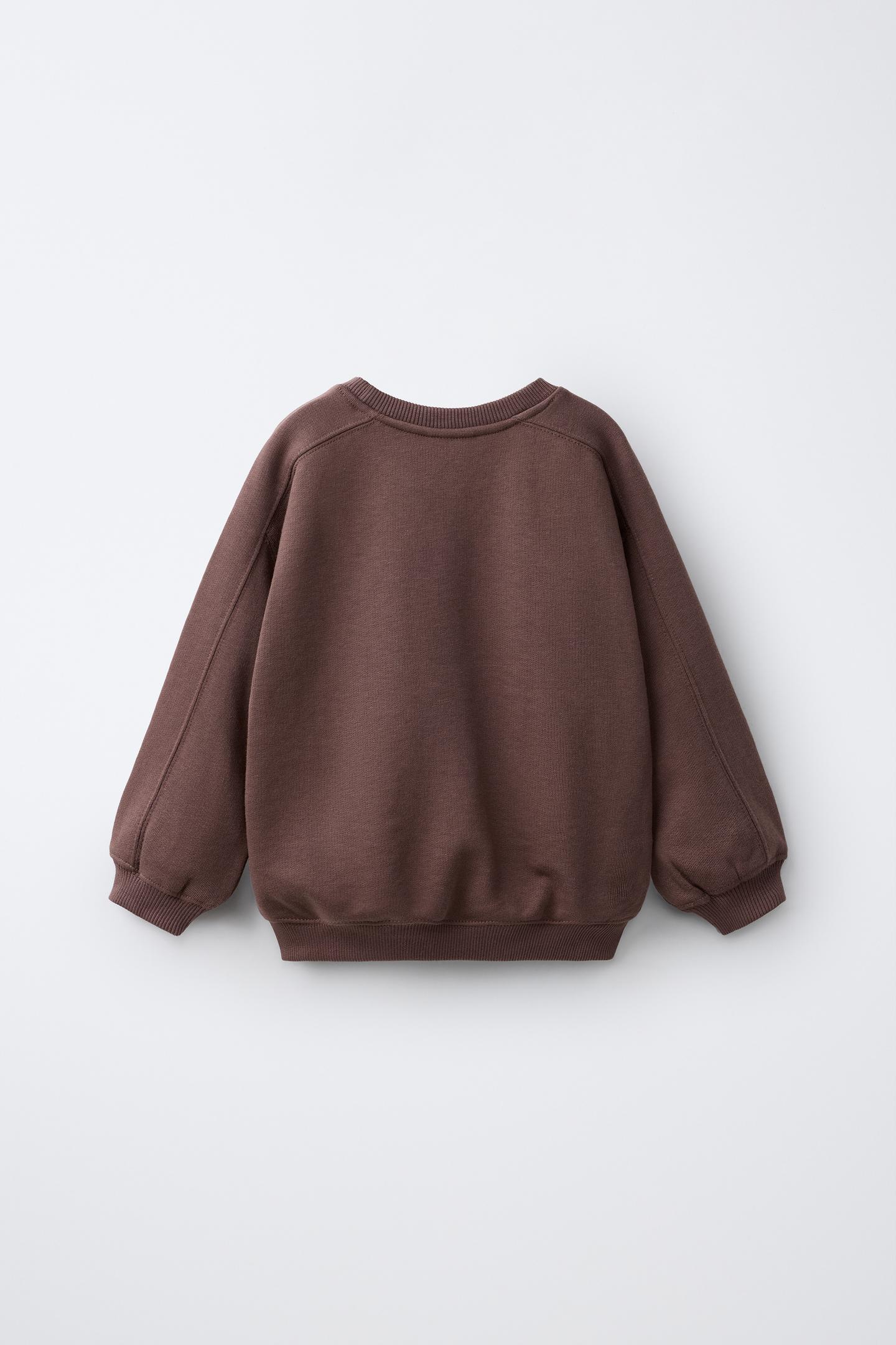 Детский свитшот Zara Bear Embroidered, цвет: Тёмный коричневый — фото 2