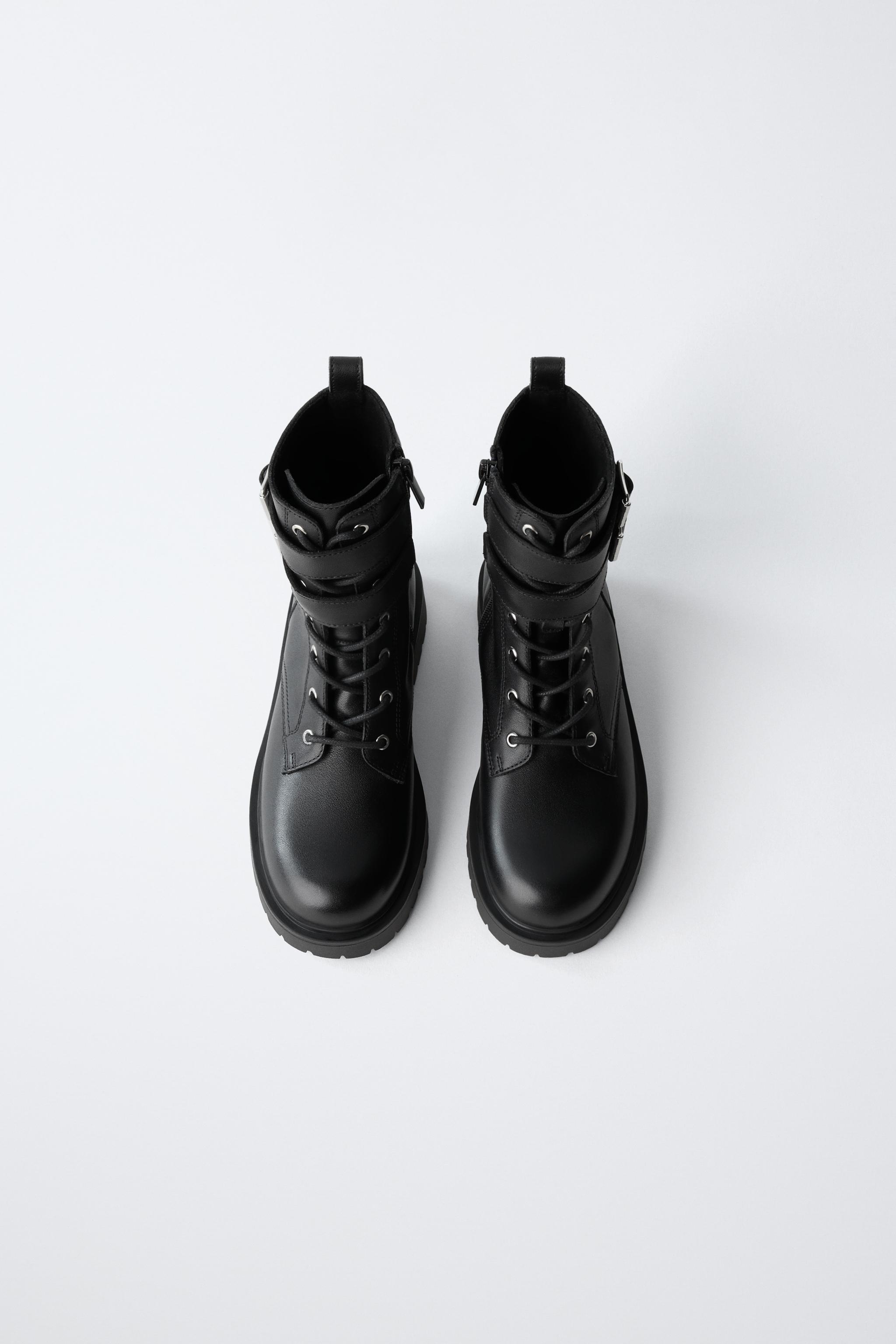 LEATHER DOUBLE-BUCKLE BOOTS - Black | ZARA United States