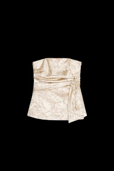 Zara WRINKLED SATIN EFFECT BUSTIER TOP - Gold - Image 0