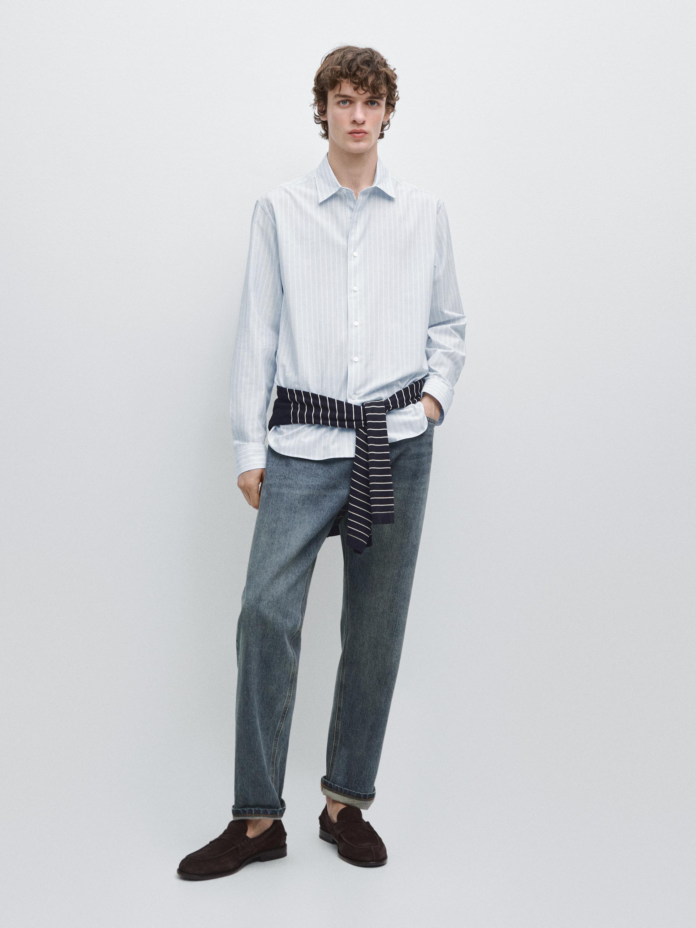 Cotton blend regular fit striped shirt