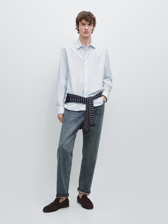 Cotton blend regular fit striped shirt from Zara - $90