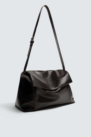 Zara XL LIMITED EDITION LEATHER CROSSBODY BAG - Brown