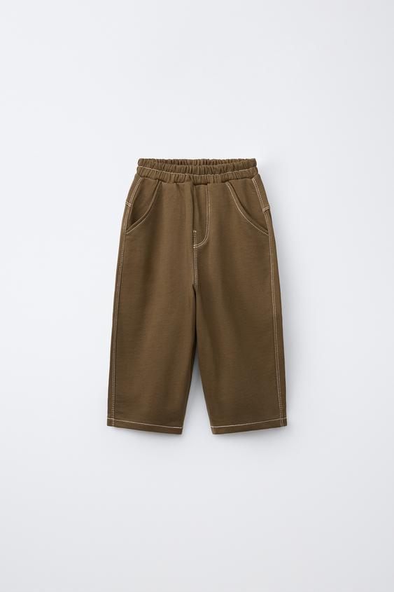 PANTALON BAGGY MOLLETON SURPIQURE CONTRASTE - Camel moyen de Zara - Image 0