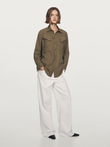 Zara Long shirt with pocket details - Khaki
