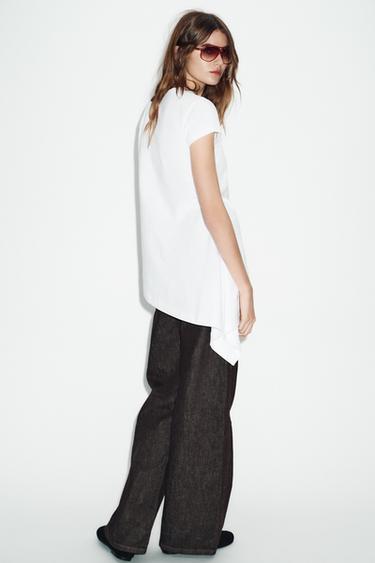 T-SHIRT ASYMÉTRIQUE À MANCHES COURTES - Blanc de Zara - Image 5