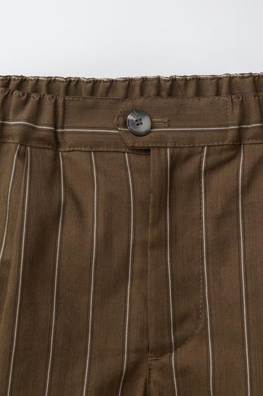 SHORT À RAYURES AVEC COTON ET LIN - Marron chiné de Zara - Image 2