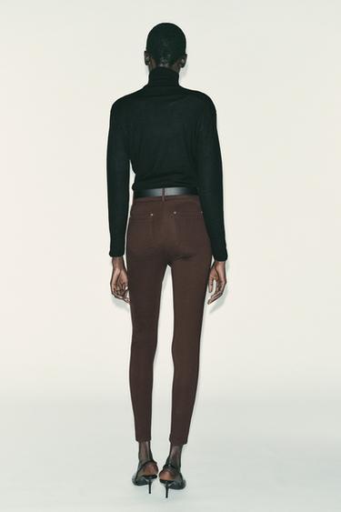 JEGGING TAILLE MI-HAUTE AVEC CEINTURE - Marron foncé de Zara - Image 4