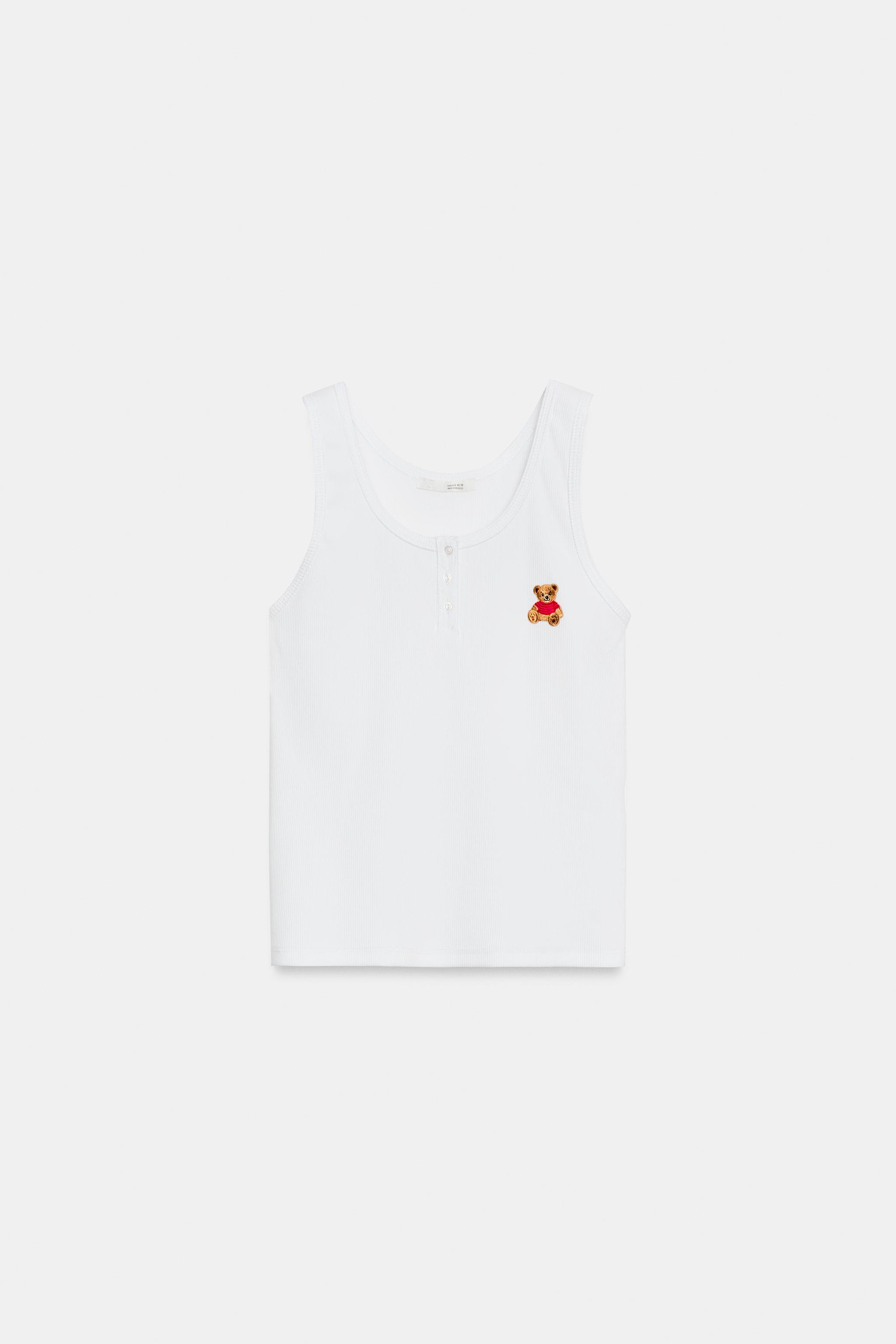 EMBROIDERED BEAR HENLEY TOP