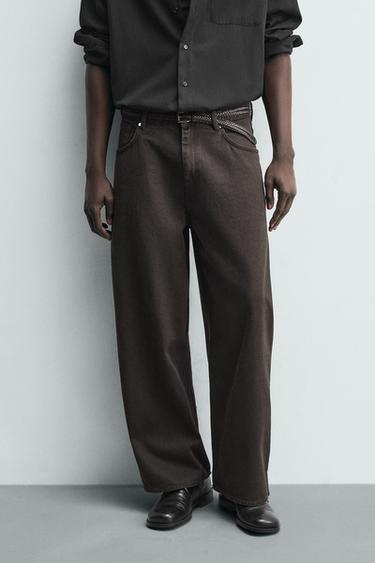 WIDE-LEG JEANS - Brown by Zara