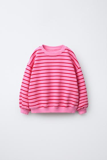 STRIPED SWEATSHIRT WITH HEART ELBOW PATCHES - Bubble gum by Zara - Image 0