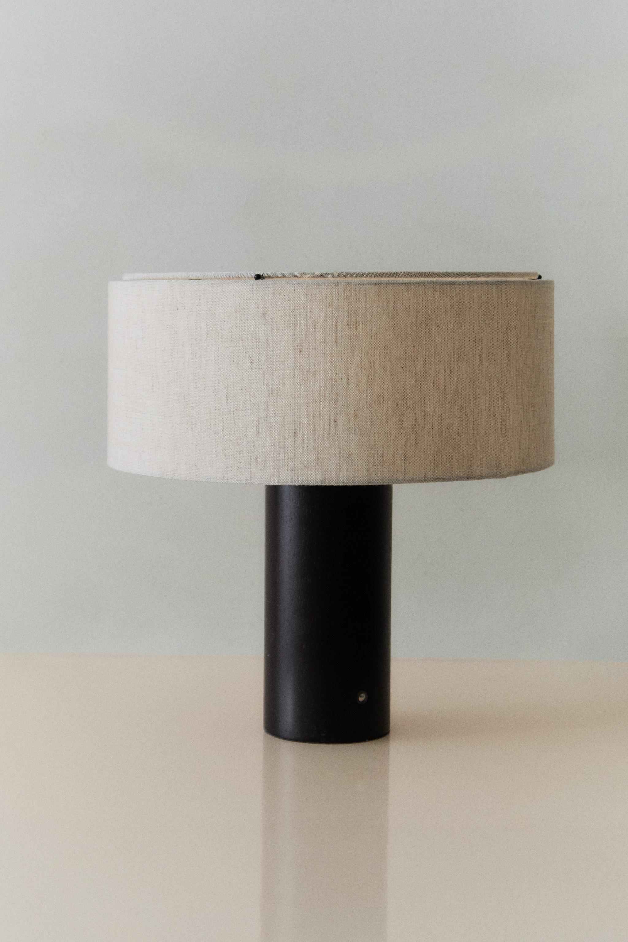 WOOD AND LINEN CORDLESS TABLE LAMP
