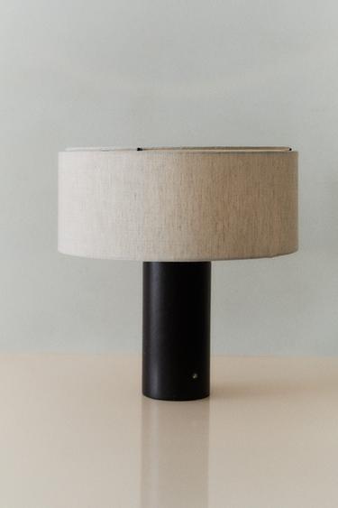 LARGE LINEN AND WOOD CORDLESS TABLE LAMP - Ecru by Zara