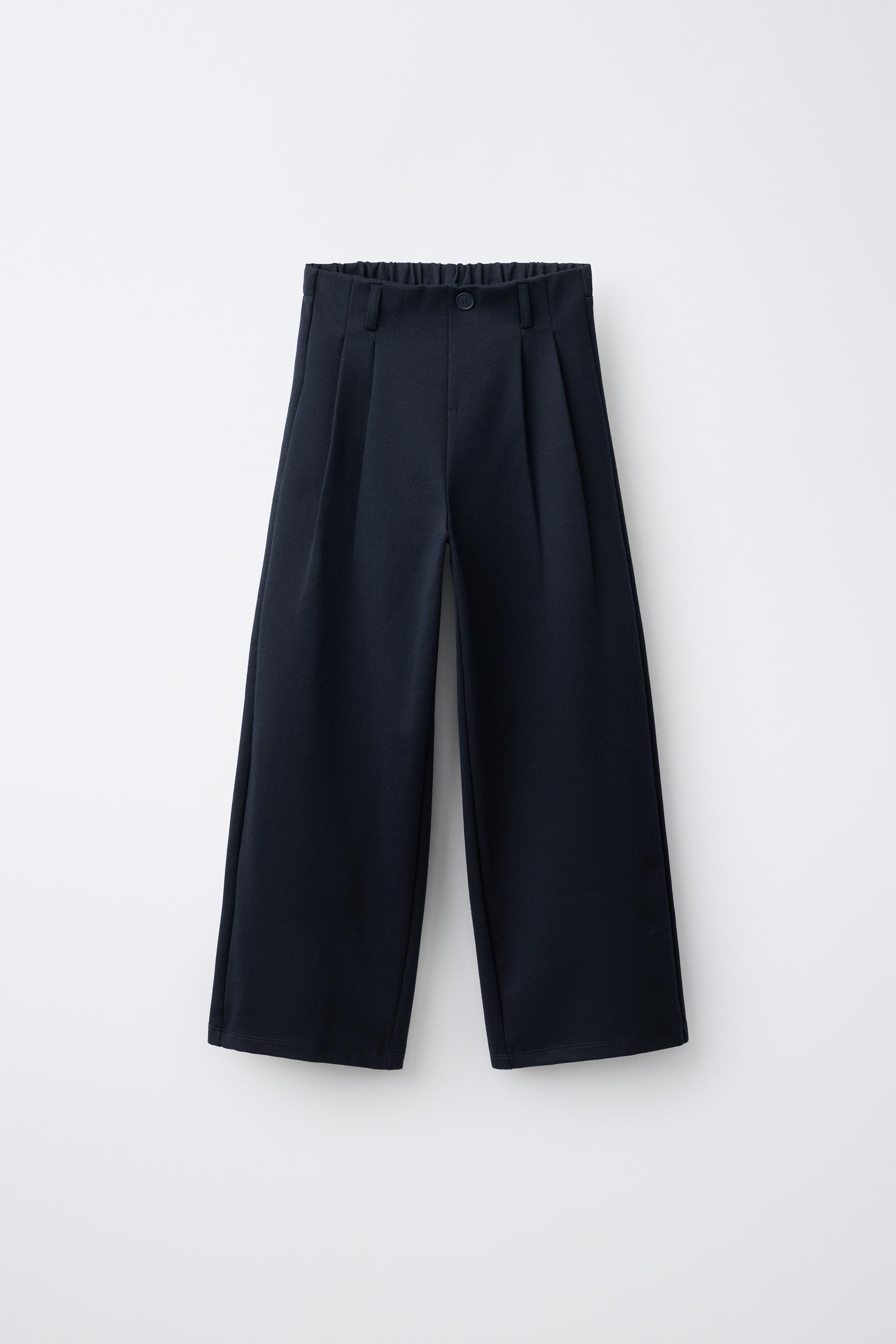 WIDE LEG PLEATED PANTS — Navy blue