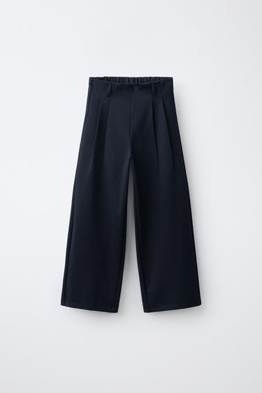 PLEATED WIDE-LEG TROUSERS - Navy blue by Zara