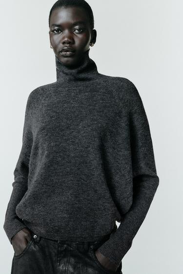 Zara BATWING SLEEVE KNIT JUMPER - Gray marl