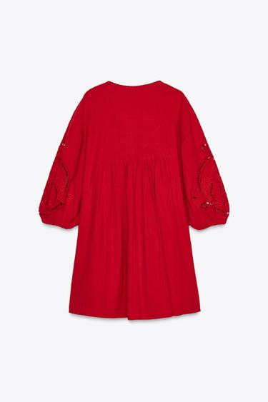 ZW COLLECTION EMBROIDERED SHORT DRESS - Red by Zara - Image 6
