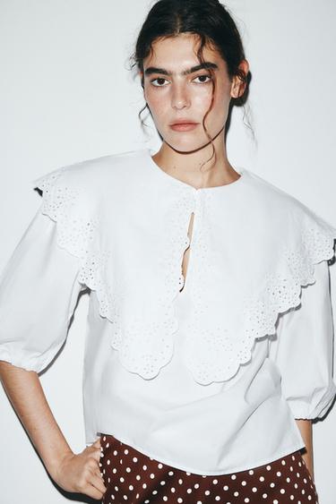 CAMISA POPELÍN CUELLO BOBO - Blanco de Zara