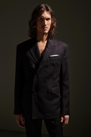 BLAZER CRUZADA FRANELA 100% LANA - Marino oscuro de Zara