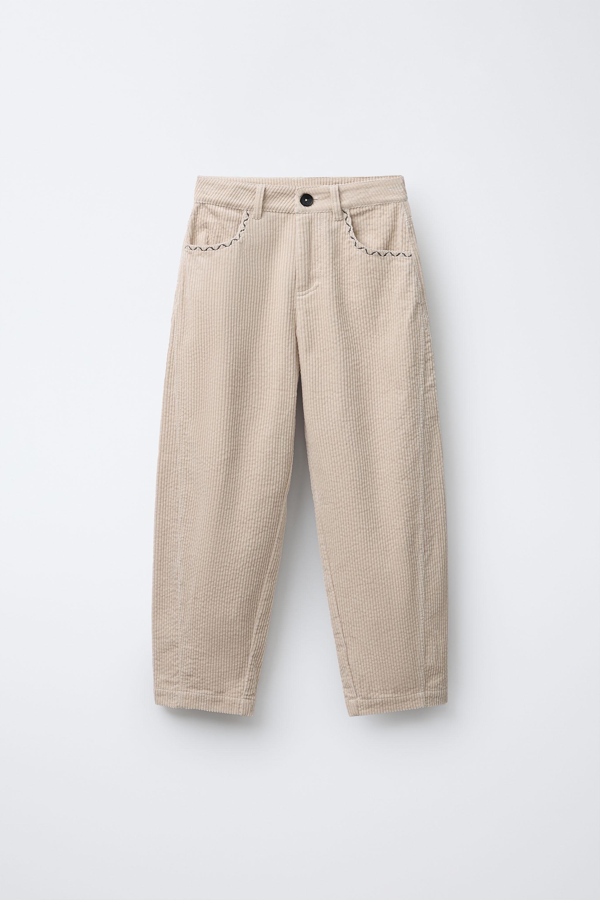 EMBROIDERED DETAIL CORDUROY BARREL PANTS