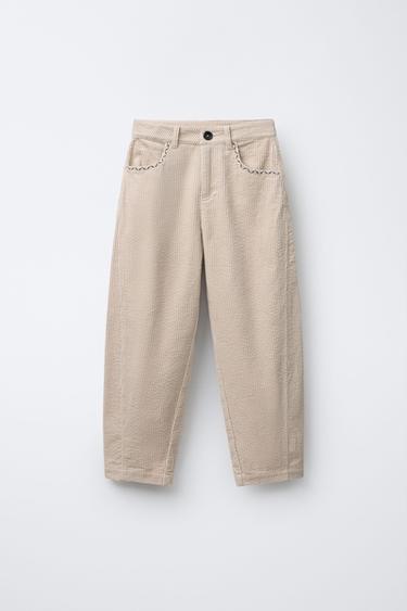 PANTALÓN BARREL PANA DETALLE BORDADO - Crudo de Zara - Imagen 0