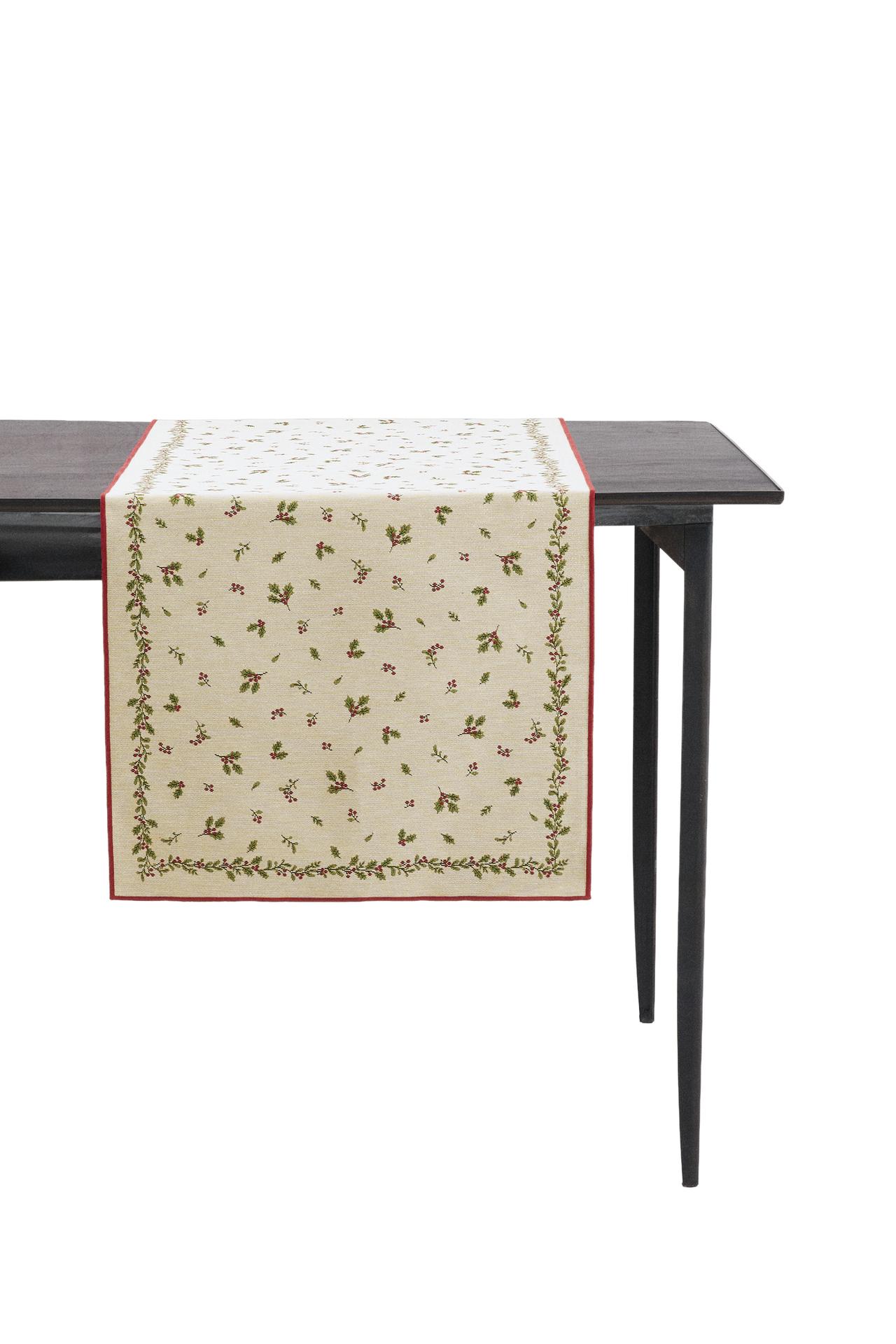 CHRISTMAS HOLLY JACQUARD TABLE RUNNER