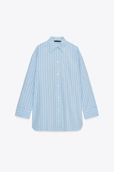 CHEMISE OVERSIZE EN POPELINE RAYÉE - Bleu / Bleu marine de Zara - Image 8