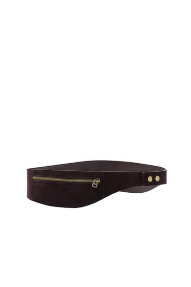 100% SUEDE LEATHER BELT BAG WITH POCKET - Brown by Zara