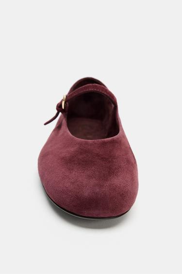 SUEDE BALLERINAS WITH BUCKLE - Burgundy Red by Zara - Image 4