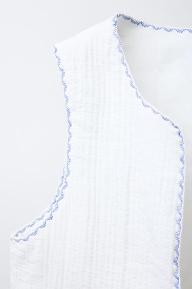 CONTRAST EMBROIDERY PADDED GILET - Ecru by Zara - Image 2