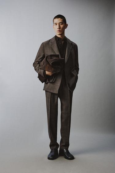 100% WOOL TEXTURED SUIT - Dark aubergine by Zara