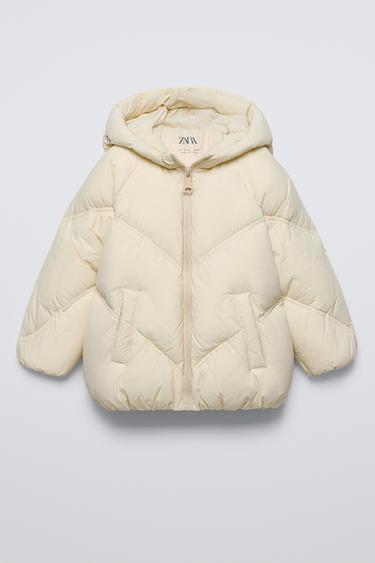 HOODED DOWN AND FEATHERS PUFFER JACKET - Ecru by Zara