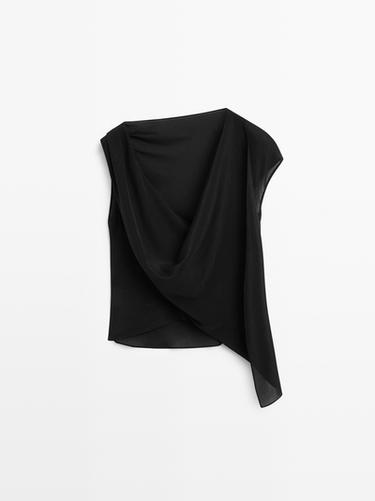Zara Semi-sheer asymmetric top - Black - Image 0