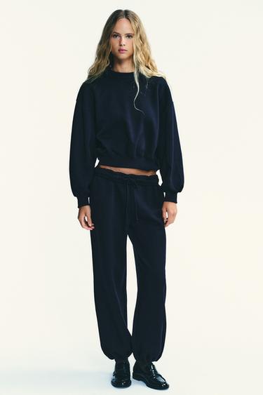 BASIC STRAIGHT PLUSH TROUSERS - Navy blue by Zara