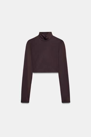 Zara NYLON CROP TOP - Brown