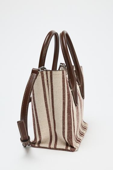 SAC EN CANVAS IMPRIMÉ RAYURES - Marron de Zara - Image 3