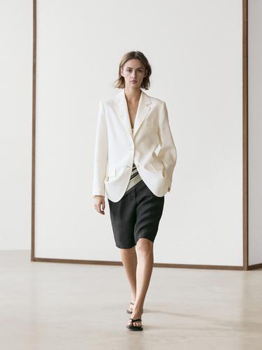 Zara Long linen Bermuda shorts - Black