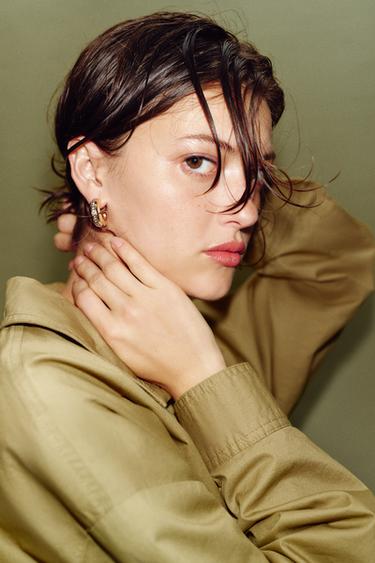 Zara PACK OF BUTTON AND SPARKLY HOOP EARRINGS - Golden