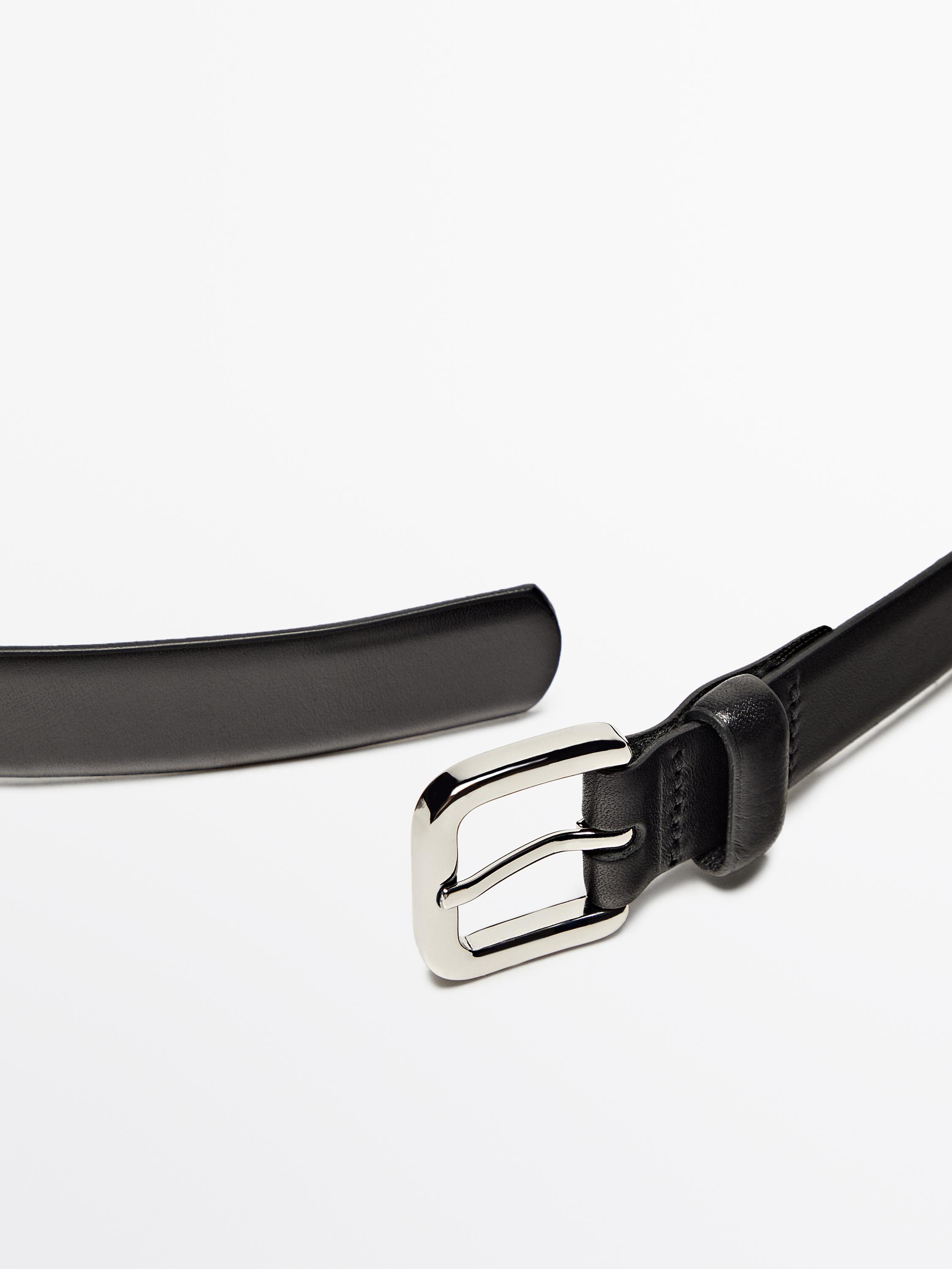 Leather belt with square buckle - Black | ZARA United States