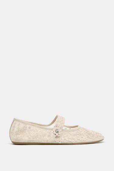 EMBROIDERED BALLET FLATS - White by Zara